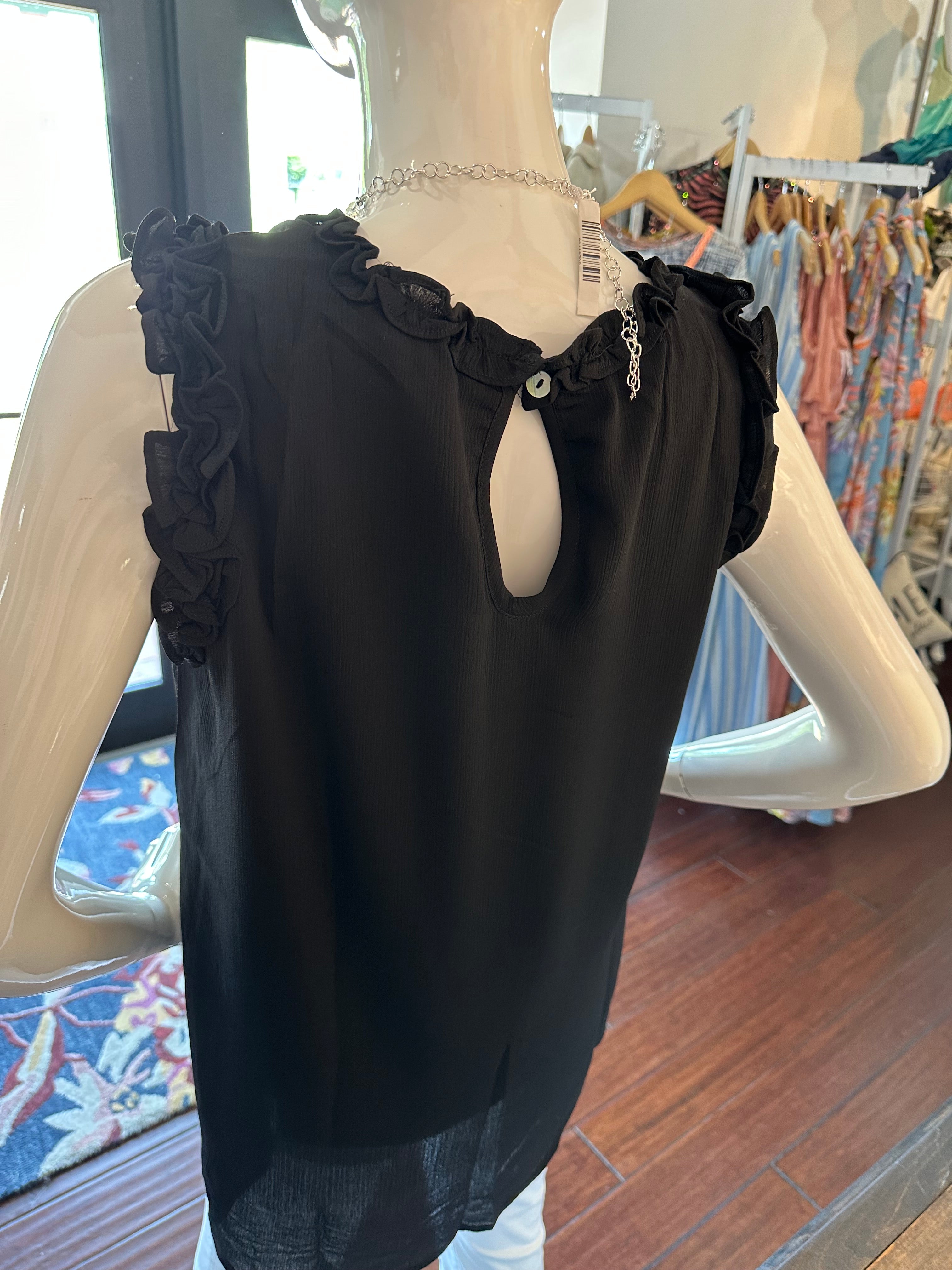 Black Sleeveless Ruffle Top