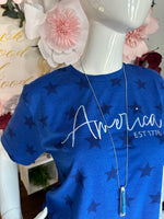 Blue “America” Top with Stars