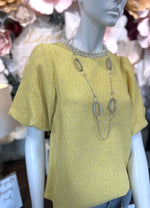 Yellow Pearl Trim Tweed Top
