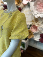 Yellow Pearl Trim Tweed Top