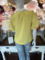 Yellow Pearl Trim Tweed Top