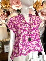 Magenta Floral printed top with cap sleeve