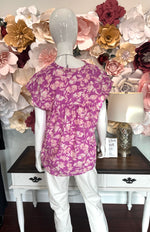 Magenta Floral printed top with cap sleeve