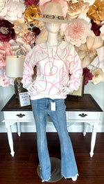 White/Pink heart Corded Sweatshirt