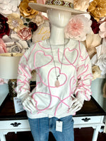 White/Pink heart Corded Sweatshirt