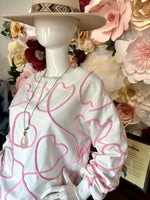 White/Pink heart Corded Sweatshirt