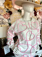 White/Pink heart Corded Sweatshirt