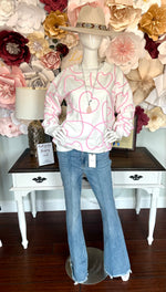 White/Pink heart Corded Sweatshirt