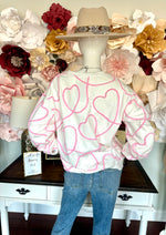 White/Pink heart Corded Sweatshirt