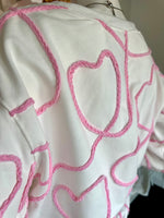 White/Pink heart Corded Sweatshirt