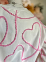 White/Pink heart Corded Sweatshirt