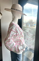 White/Pink heart Corded Sweatshirt