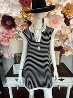 Black/White Drop Shoulder Striped Dress