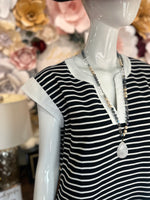 Black/White Drop Shoulder Striped Dress