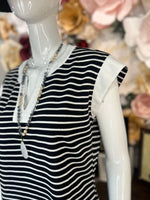 Black/White Drop Shoulder Striped Dress