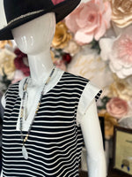 Black/White Drop Shoulder Striped Dress