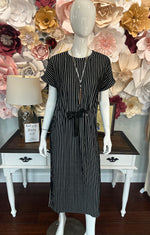 Striped Midi Dress with Drawstring Waist