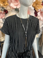 Striped Midi Dress with Drawstring Waist