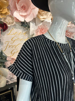 Striped Midi Dress with Drawstring Waist