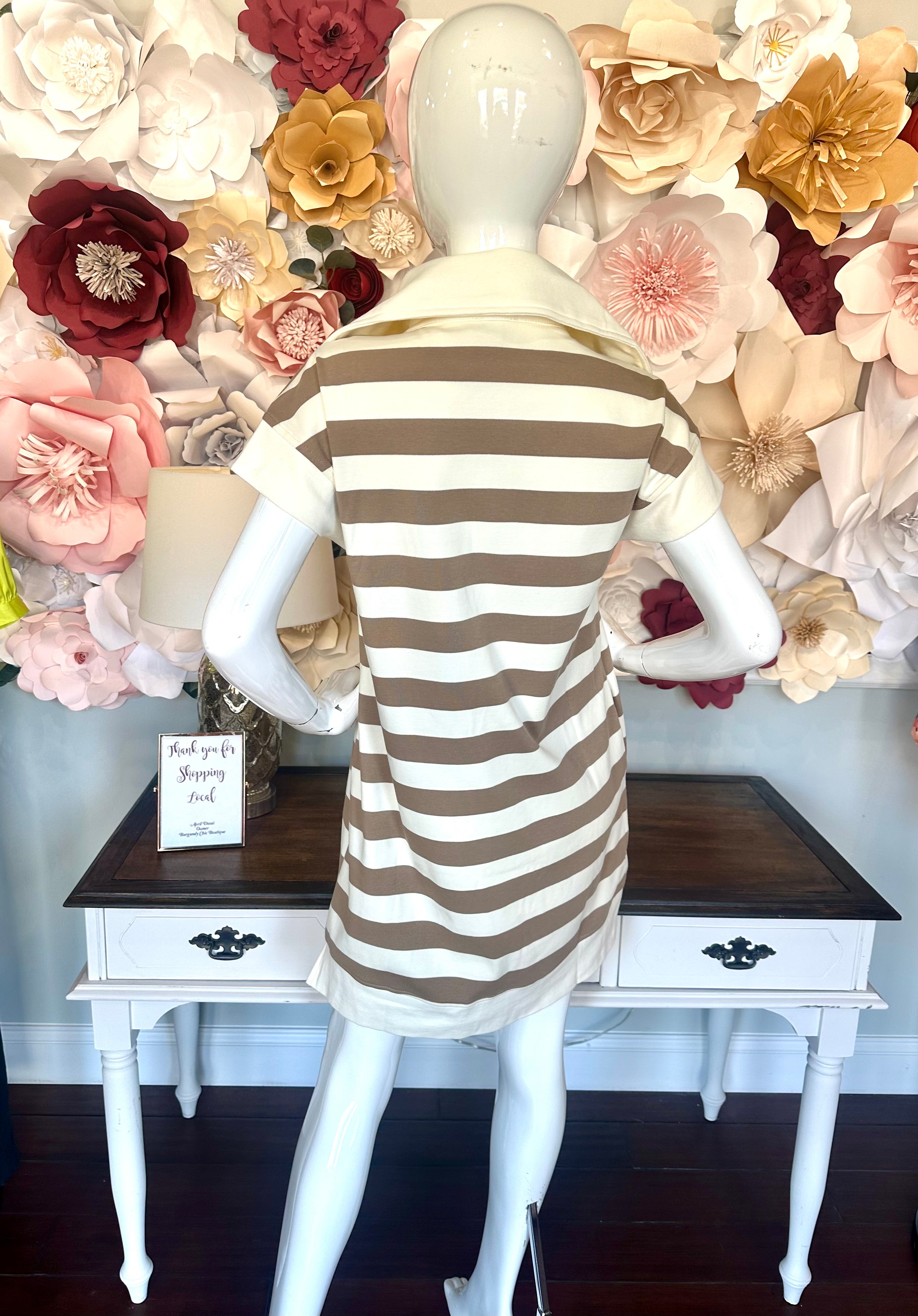 Ivory and Taupe Stripe Dress