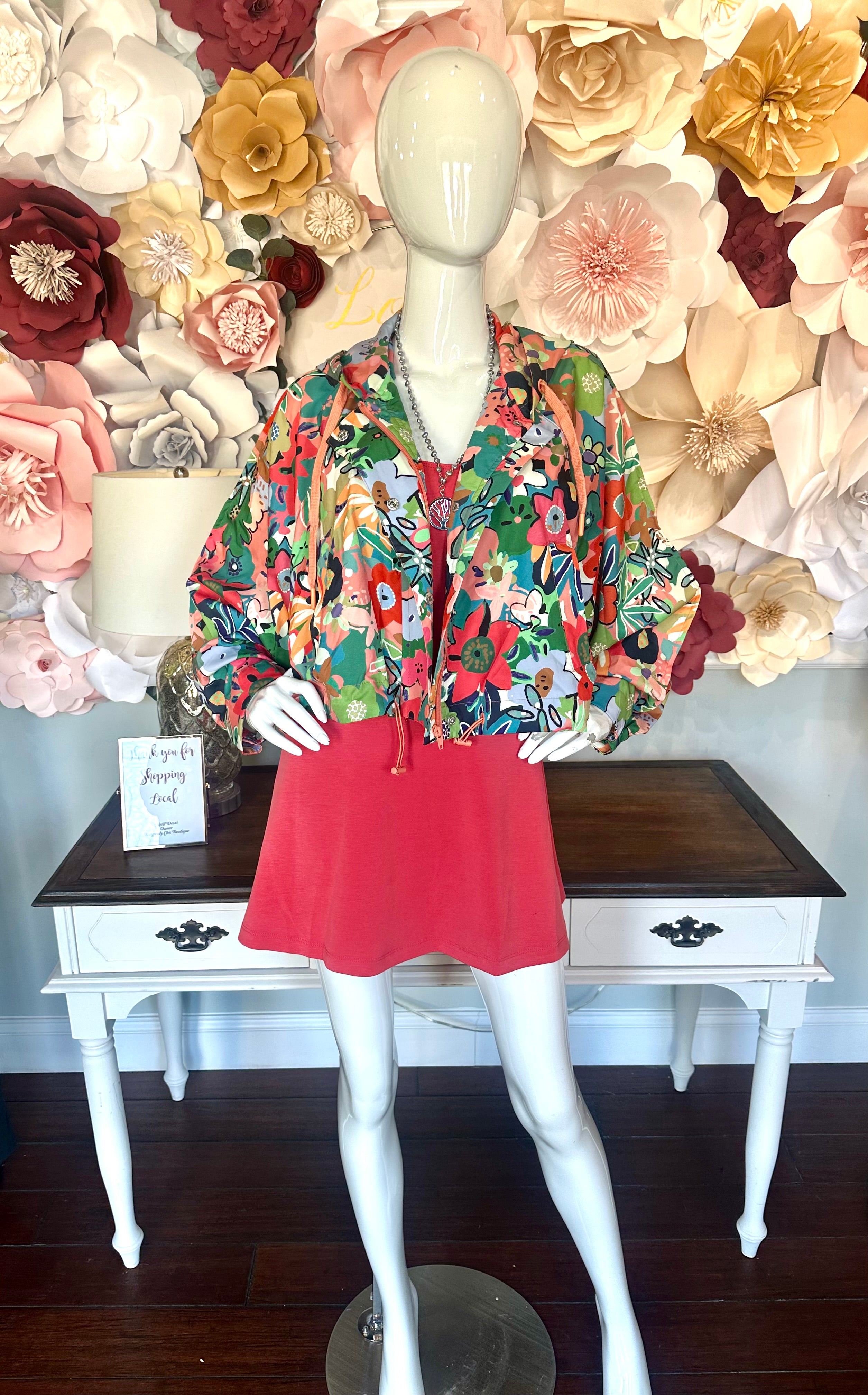 Coral Mix Floral Windbreaker