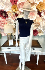 Navy Ruffled Sleeveless top
