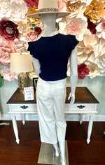 Navy Ruffled Sleeveless top