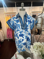 Blue floral Split Neck S/S top