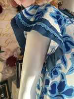 Blue floral Split Neck S/S top