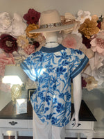Blue floral Split Neck S/S top