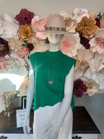 Green Cap Sleeve Mock Neck Top