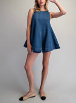 Dark denim elastic shorts