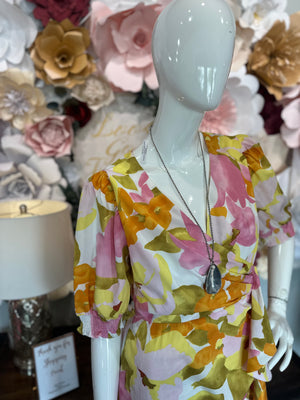 Tangerine Mix Flower Print Dress
