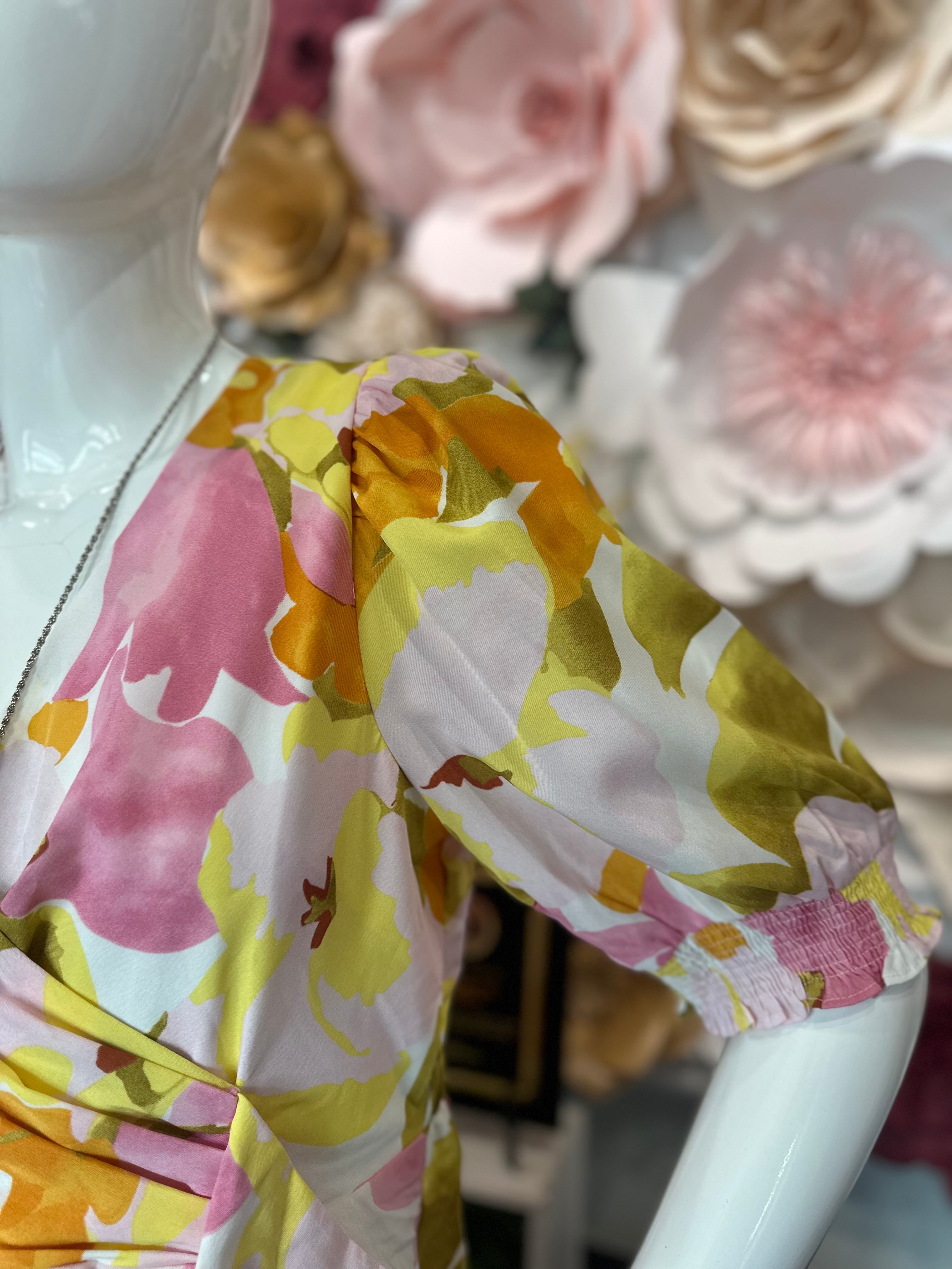 Tangerine Mix Flower Print Dress
