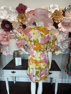 Tangerine Mix Flower Print Dress