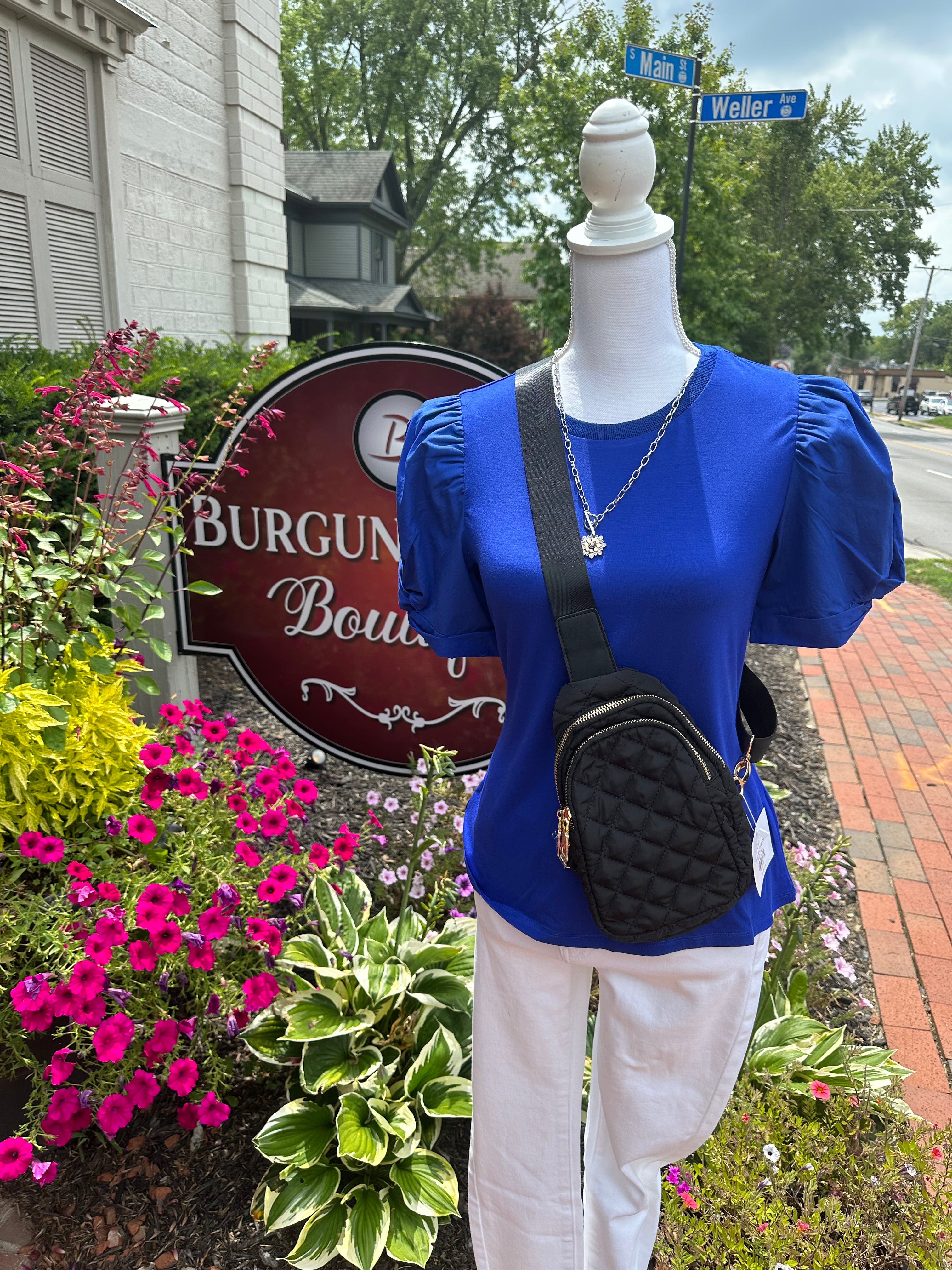 Royal Blue Short Puff Sleeve Top