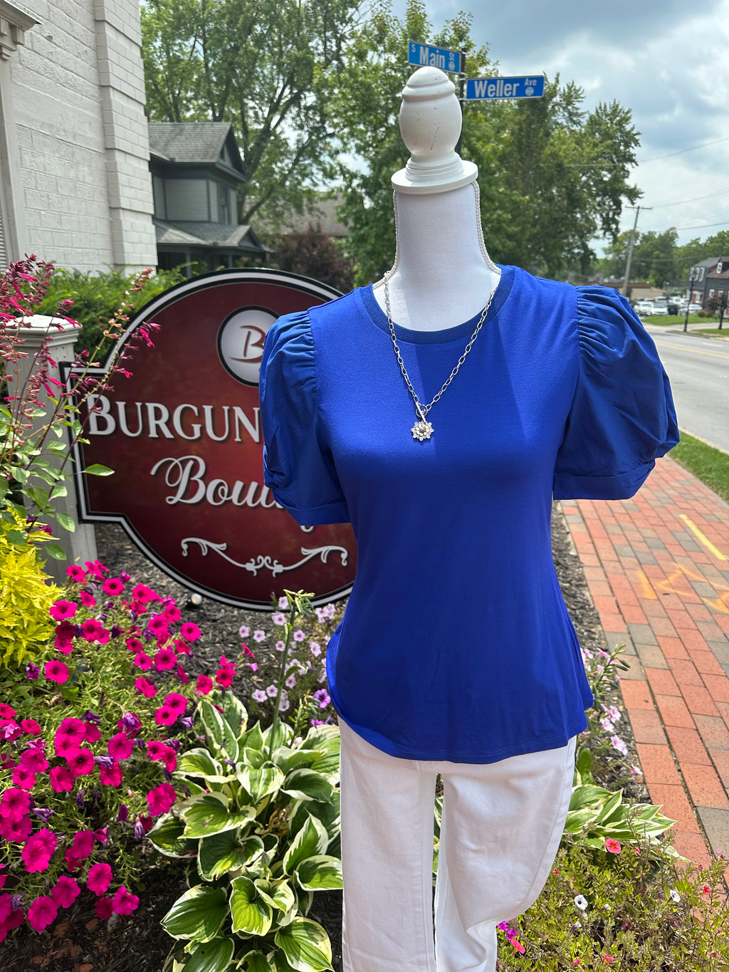 Royal Blue Short Puff Sleeve Top