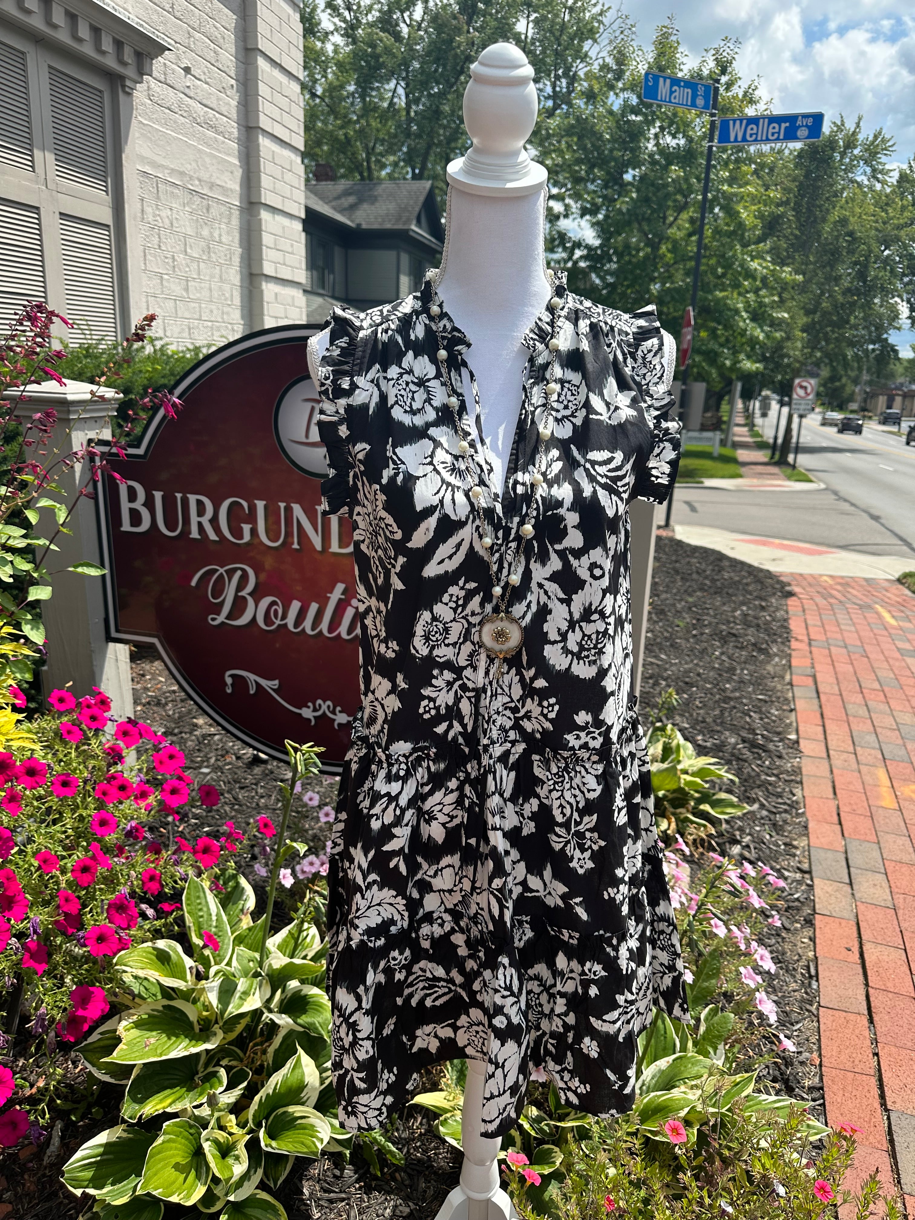 Black/White Floral Tiered Dress