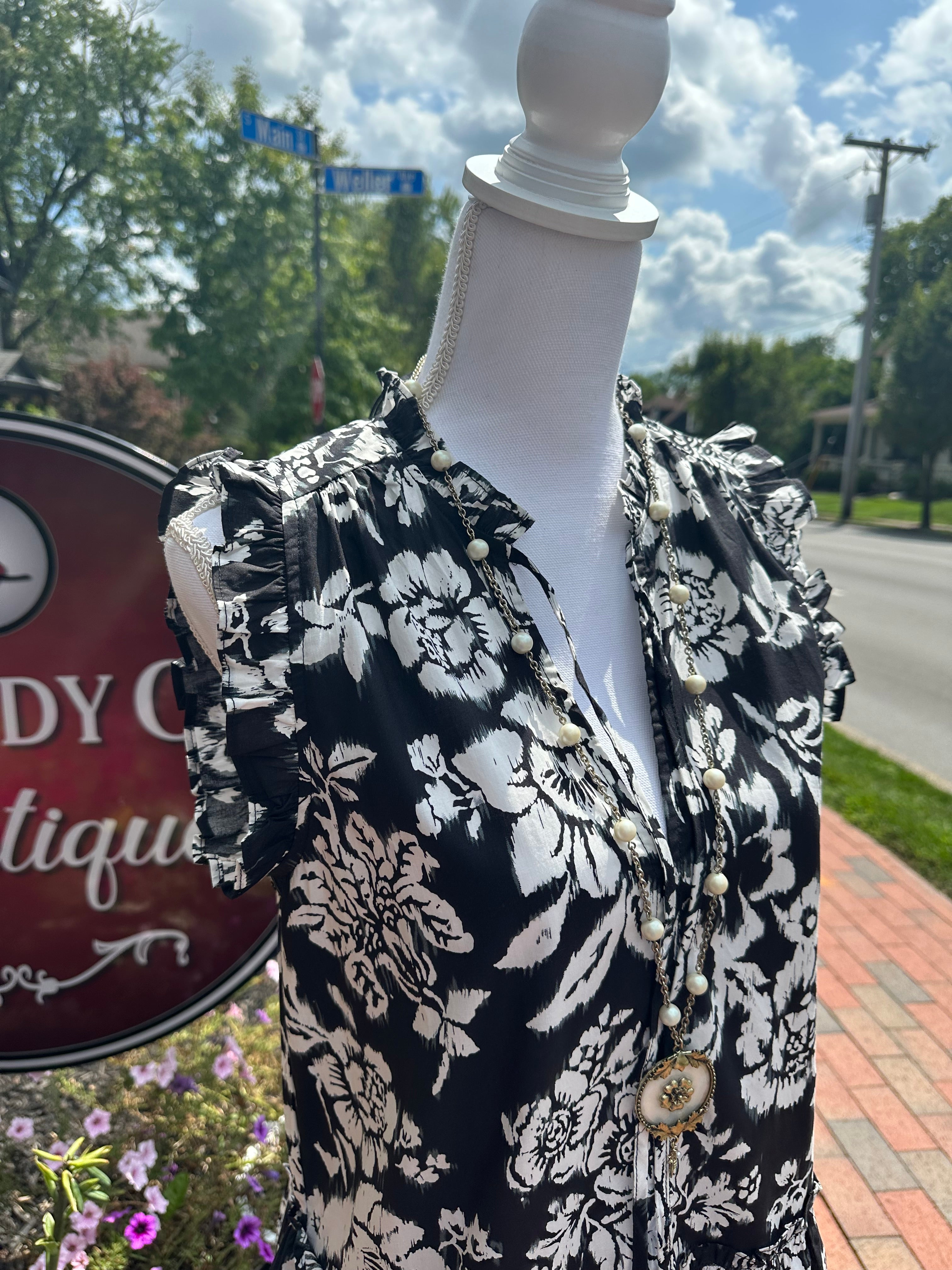 Black/White Floral Tiered Dress