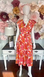Orange Leaf Print Dress
