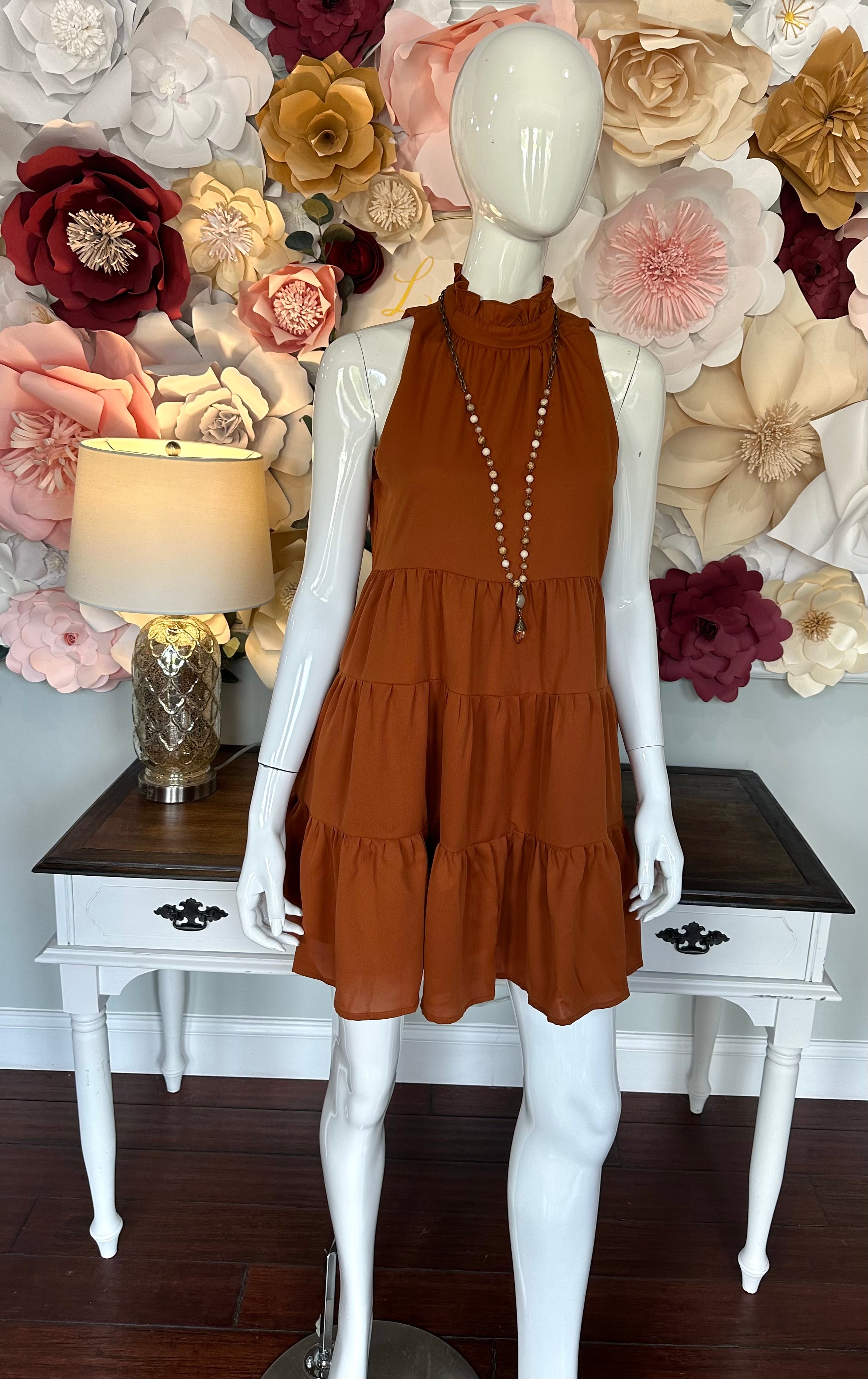 Camel Sleeveless Tiered Dress