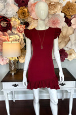 Burgundy Ruffled Sleeve and Hem Dress