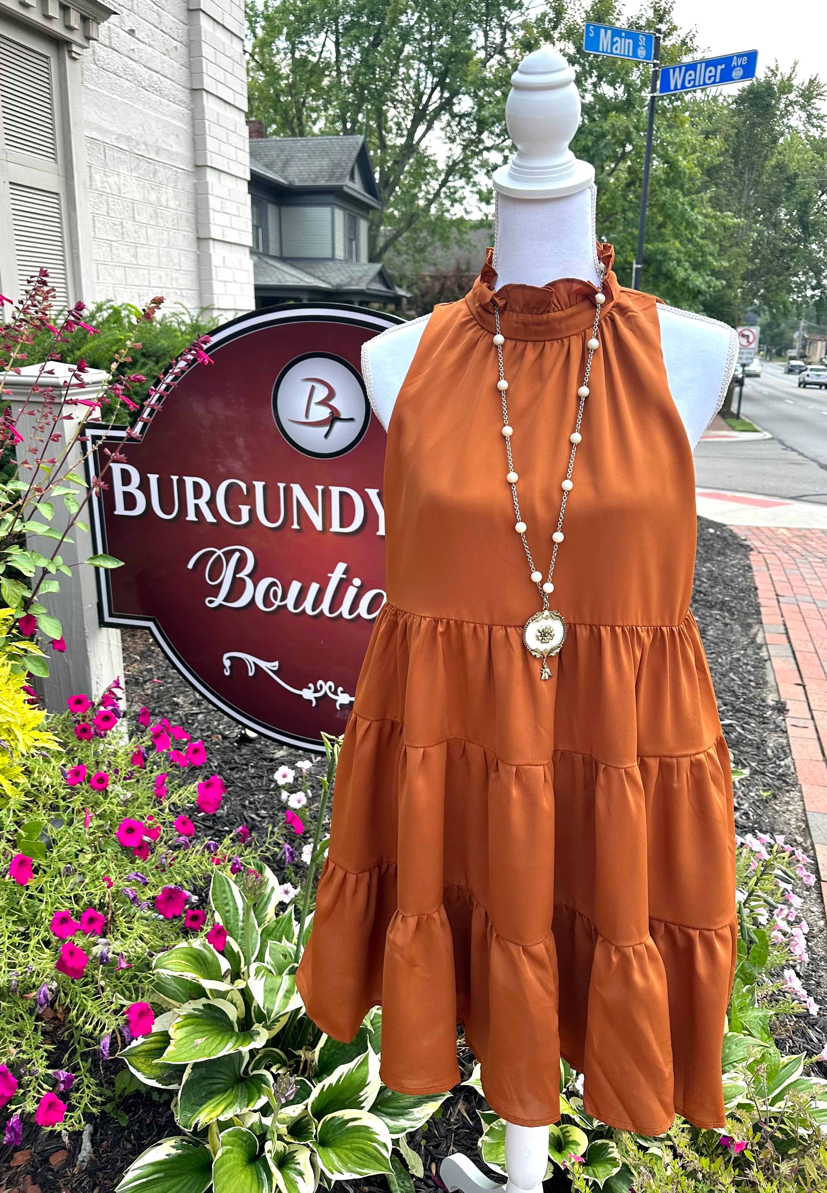 Camel Sleeveless Tiered Dress