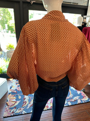 Clay Printed Bubble Sleeve Top