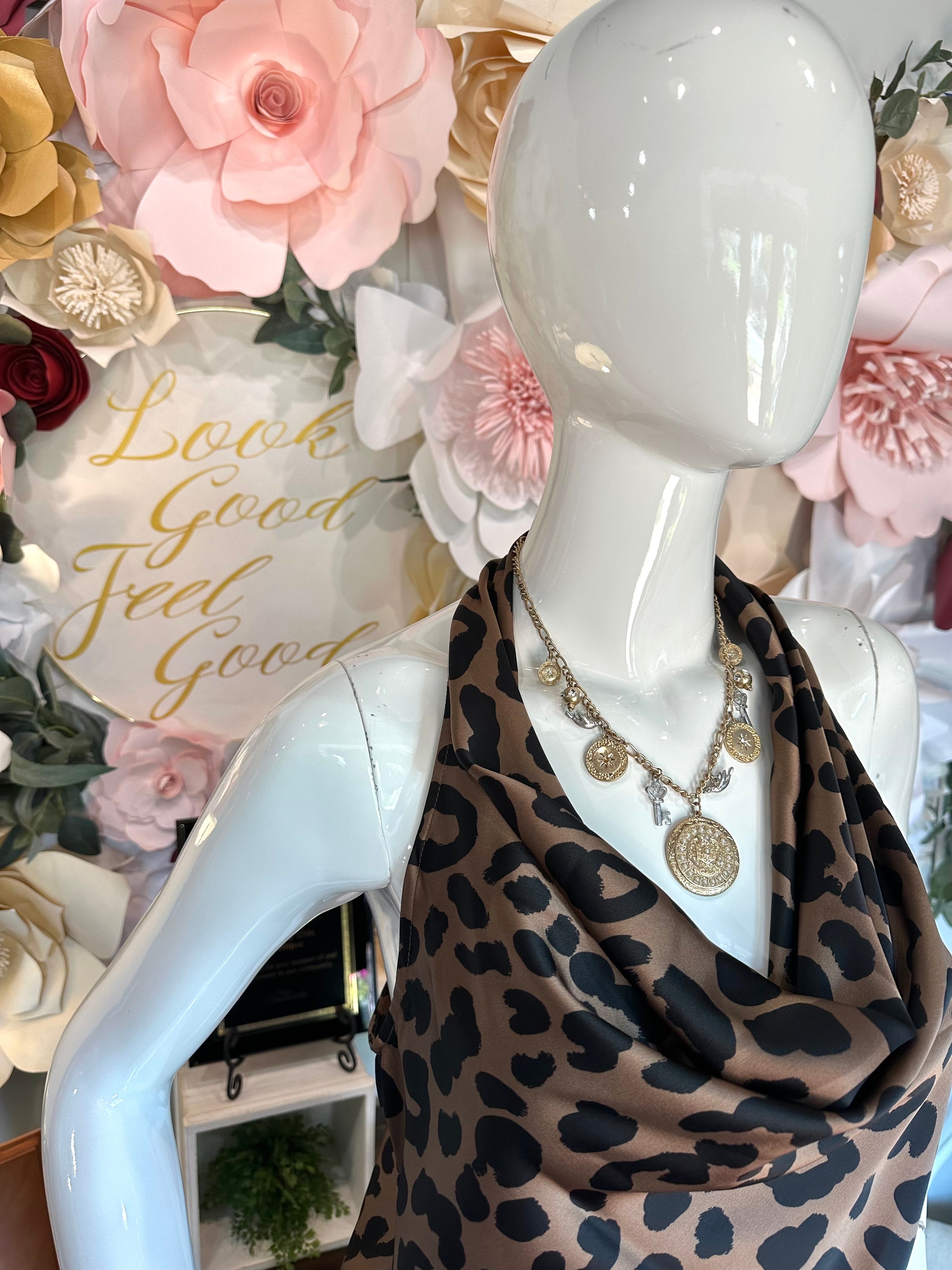 Leopard Cowl Neck Sleeveless top