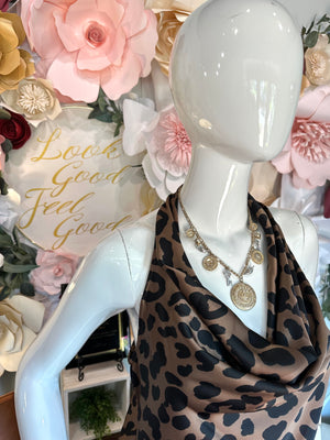 Leopard Cowl Neck Sleeveless top