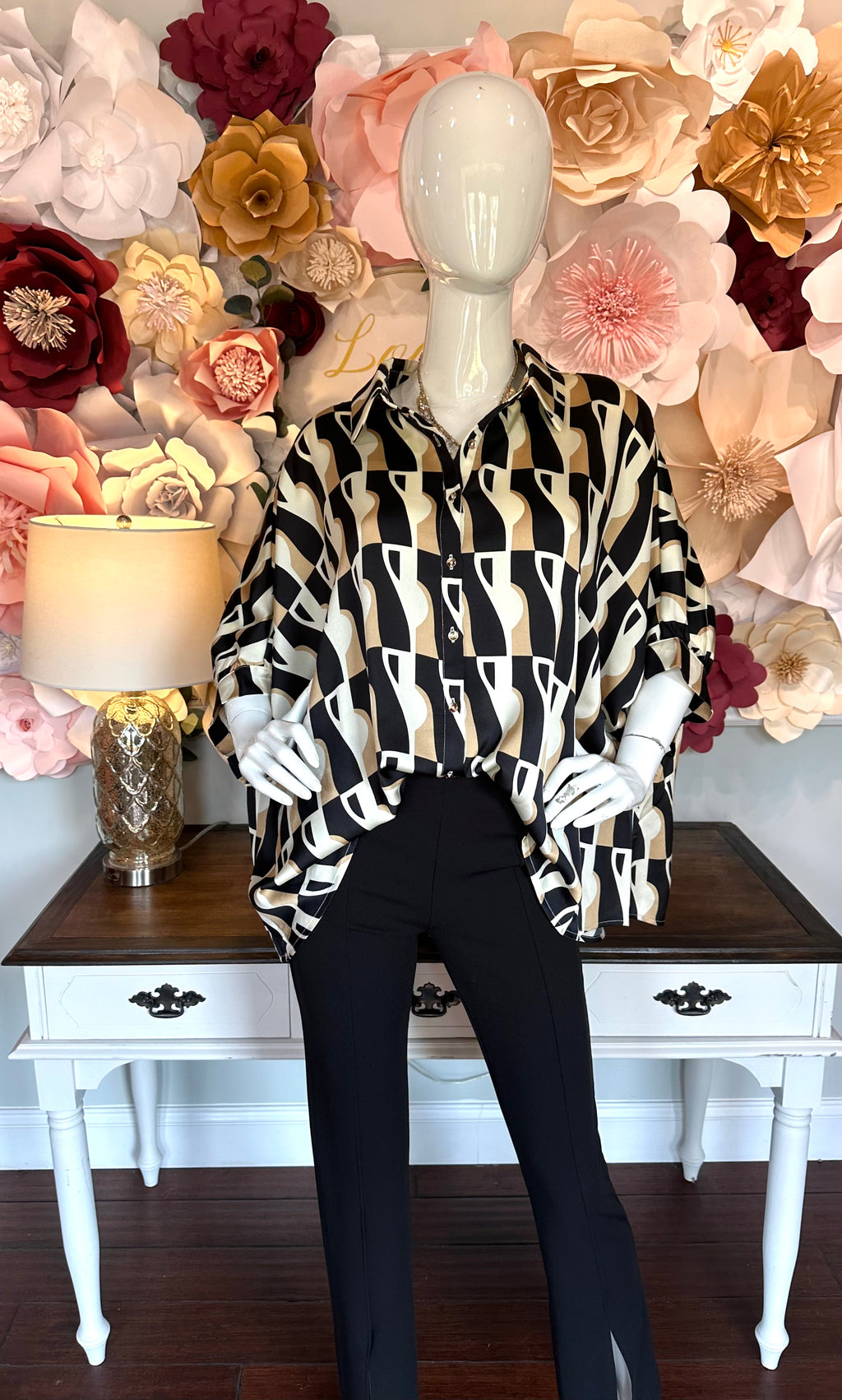 Black/Cream Multi Pattern Top