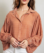 Clay Printed Bubble Sleeve Top