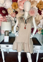Beige Textured wide collared Dress