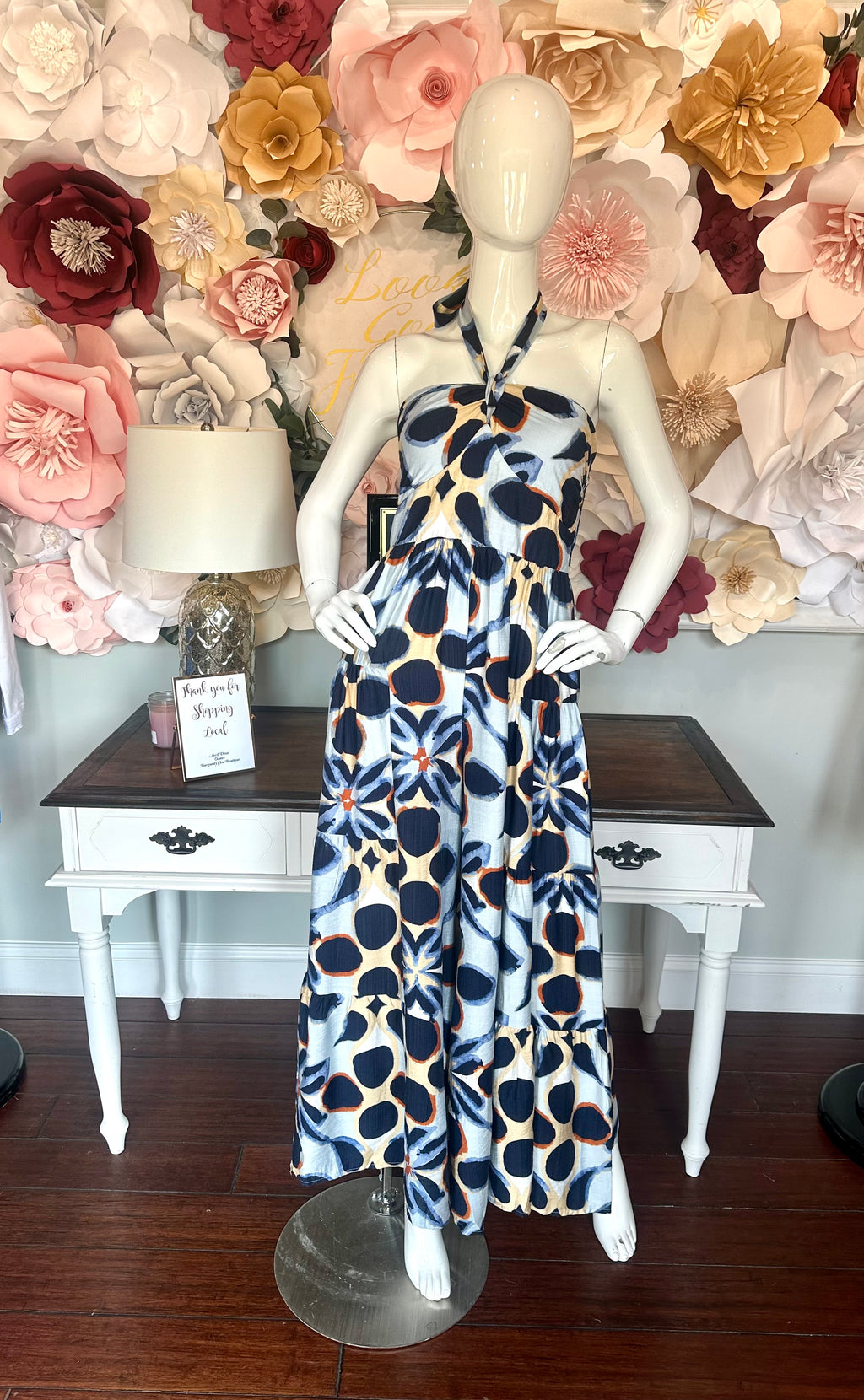 Blue Circle Halter Neck Jumpsuit